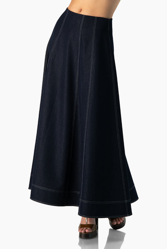 Falda midi azul marino con dobladillo ancho y cremallera trasera