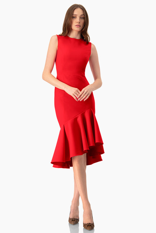 Vestido midi rojo sin mangas tipo sirena